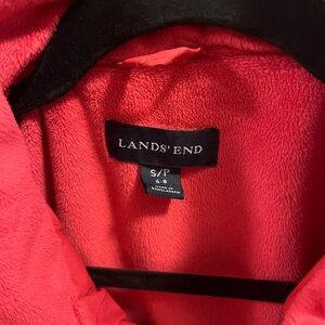 Lands' End Red Down Puffer Coat with Fleece‎ lining.  Snow stop cuff under wrist